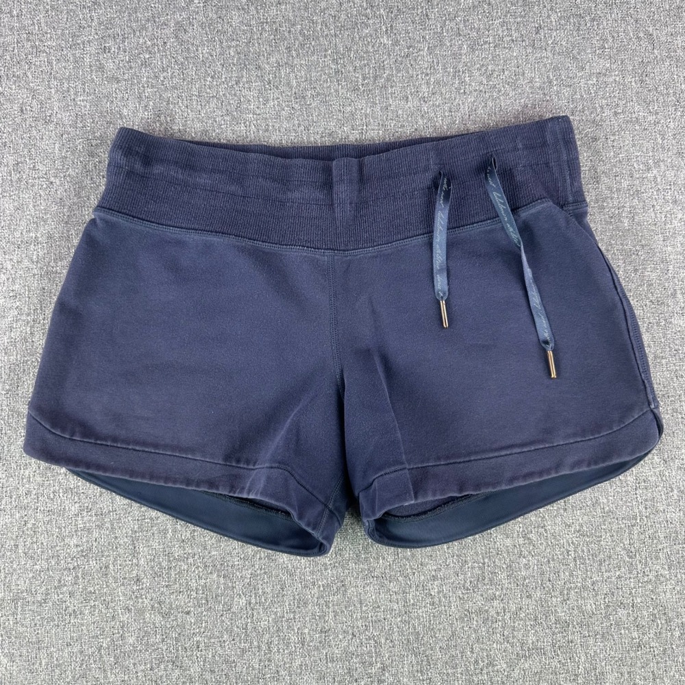 Lululemon Shorts Womens 29 Scuba Navy Blue Drawstring Mid Rise Fleece